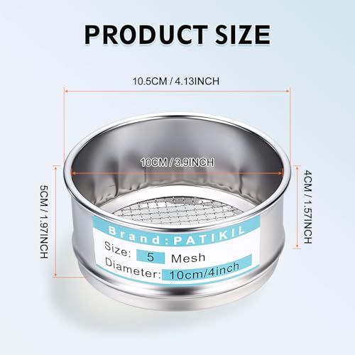 PATIKIL 5 Mesh(4mm) Lab Sieve, 3.9"(10cm) Diameter Sifting Screen 304 Stainless Steel Wire Cloth Fine Mesh Sieve for Industrial Laboratory Home Soil Sifter Dry Sift Screens Hash - size: 5 Mesh(4mm)/3.9"