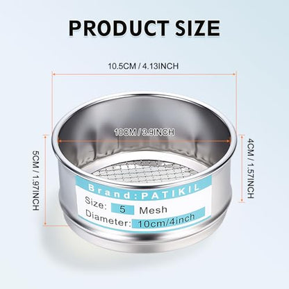PATIKIL 5 Mesh(4mm) Lab Sieve, 3.9"(10cm) Diameter Sifting Screen 304 Stainless Steel Wire Cloth Fine Mesh Sieve for Industrial Laboratory Home Soil Sifter Dry Sift Screens Hash - size: 5 Mesh(4mm)/3.9"