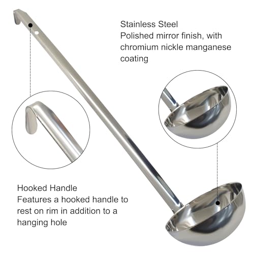 8 Oz Stainless Steel Ladle, 3 Pcs, 15" Long Handle Length | 3.9" Bowl Diameter, Sturdy Soup Ladle, For Stirring, Portioning and Serving, Soup and Stew, Restaurants and Home - size: 8 oz