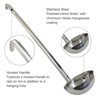 8 Oz Stainless Steel Ladle, 3 Pcs, 15" Long Handle Length | 3.9" Bowl Diameter, Sturdy Soup Ladle, For Stirring, Portioning and Serving, Soup and Stew, Restaurants and Home - size: 8 oz