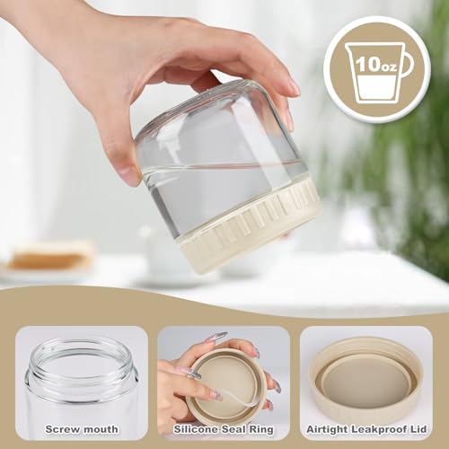 SHOWIN Overnight Oats Containers with Lids, 10oz Glass Jars with Lids 8 pcs, Apricot, Wide Mouth Mason jars for Salad, Yogurt, Snacks, Meal Prep - color: Camel, size: 10oz-8pc
