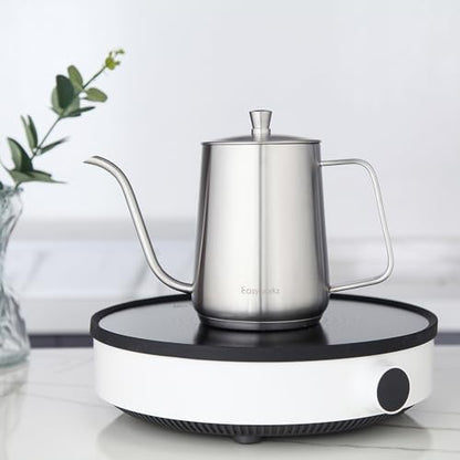Easyworkz Gooseneck Pour Over Coffee Kettle 30 fl oz with Thermometer Stainless Steel Hand Drip Coffee Pot With Long Narrow Spout,Suitable for Induction Cookers - color: Silver