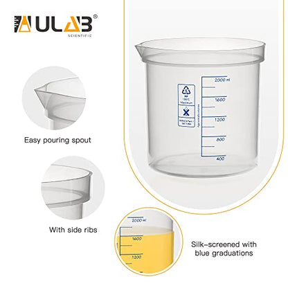 ULAB Scientific Stackable Graduated Plastic Beakers, Vol.2000ml(68oz), with Easy-to-Read Printings in Blue, UBP1017 - style: Vol.2000ml with blue printings