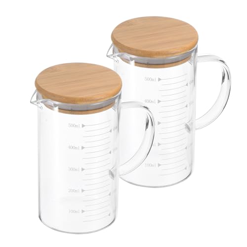 PATIKIL 500ml Glass Measuring Cup, 2 Pack 3.3 Borosilicate Glass Graduated White Printed Scale Liquid Measure Cups Beaker with Wood Lid and V-Shaped Spout for Kitchen - size: 500ml