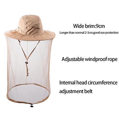 Bee Keeping Beekeeper Veil hat gnats Insect Bug Mosquito Fishing Gardening Cap with Head net Netting mesh Hood for Men Women - color: Khaki