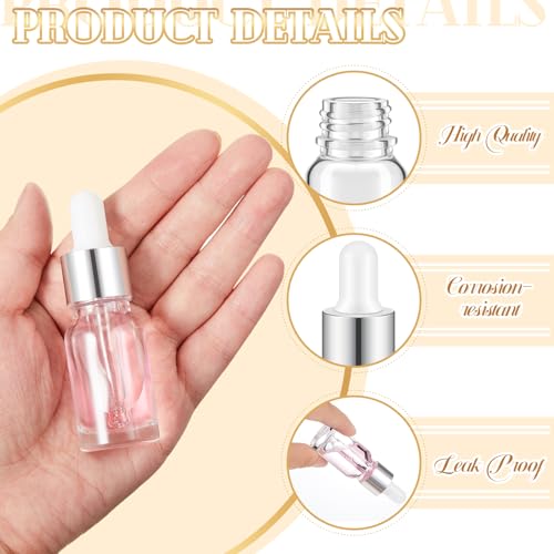Didaey 100 Pcs 1/2/3/5/10/15 ml Mini Glass Oil Dropper Bottle Bulk, Clear Essential Small Empty Bottles Sample Containers Perfume Liquid Vials with Cap for Traveling (10 ml,Classic Silver) - color: Classic Silver, size: 10 ml