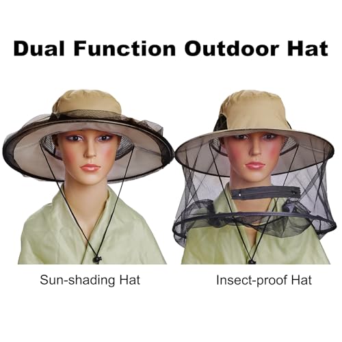 Sucrain Mosquito Head Net Hat Sun Hat Garden Bug Hat with Hidden Net Mesh for Outdoor Gardening Beekeeping - color: Yellow