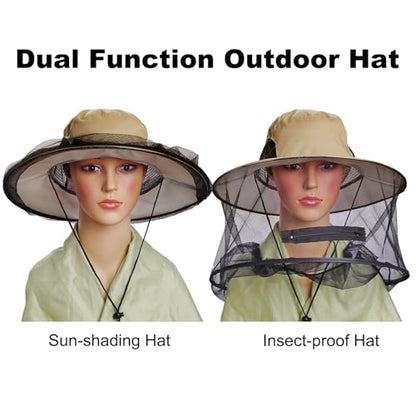 Sucrain Mosquito Head Net Hat Sun Hat Garden Bug Hat with Hidden Net Mesh for Outdoor Gardening Beekeeping - color: Yellow