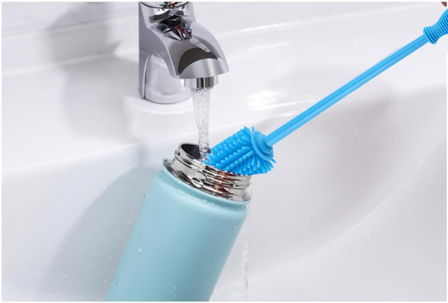 Silicone Bottle Cleaning Brush with Long Handle, BPA Free 12.5" Water Bottle Cleaner for Baby Bottles, Hydro Flask, Sports Bottle, Vase, Glassware, Perfect for Smaller Diameter Bottle Openings