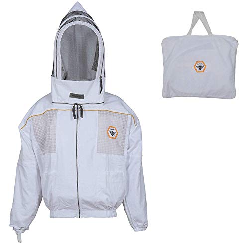 Beekeeping Jacket Ventilated Cotton with Mesh Pocket – Safety Fencing Bee Suit with Veil & Carrying Bag (BP-201-White)-XL - size: XL