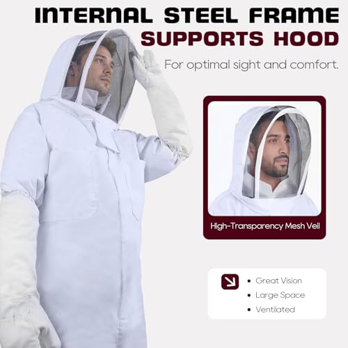 LONGADS Professional Bee Suit for Men and Women, Full Body Beekeeping Suit with Gloves & Protective Round Veil, Size XL (Fits 65-69 Inches / 5'5"-5'9") for Apiary & Backyard - size: XL for 5'7"-5'11"