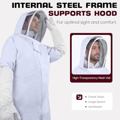 LONGADS Professional Bee Suit for Men and Women, Full Body Beekeeping Suit with Gloves & Protective Round Veil, Size XL (Fits 65-69 Inches / 5'5"-5'9") for Apiary & Backyard - size: XL for 5'7"-5'11"