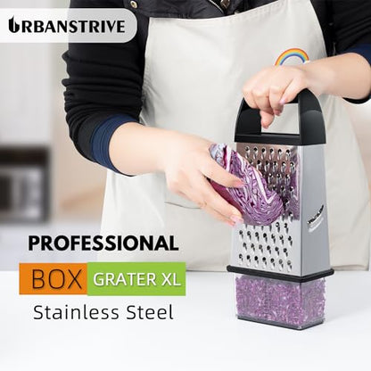 Urbanstrive Cheese Grater With Container Box Grater Stainless Steel Graters for Kitchen Cheese Shredder Parmesan Shredder Kitchen Gadgets Kitchen Tools Kitchen Gifts for Chef Dishwasher Safe Zester - color: Black