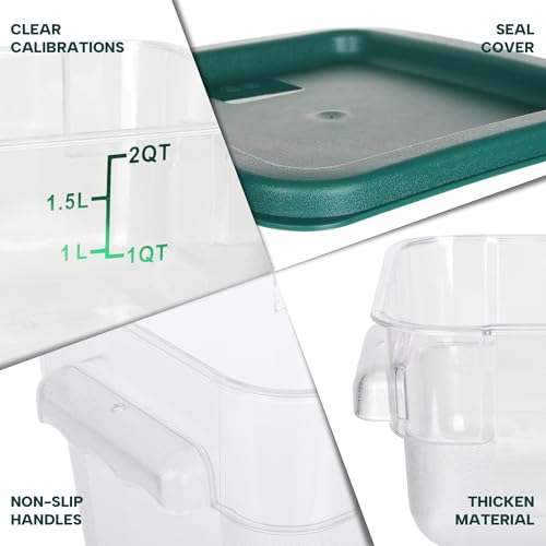 BIEAMA 4 Pack Food Storage Containers, 2 Quart with Lids, Square Commercial Containers with Scale, NSF, Polycarbonate, Clear - color: 2Qt-4 Pack(Green Lids)