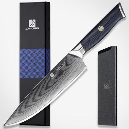 Chef Knife,8inch Damascus knife,67-Layer High Carbon Stainless Steel Kitchen Knife,Professiona Sharp Cutting Knives with Ergonomic G10 Blue Black Handle,Gift Box for Home and Kitchen Birthday Gift - style: 13C pro Chef Knife(Blue Black)