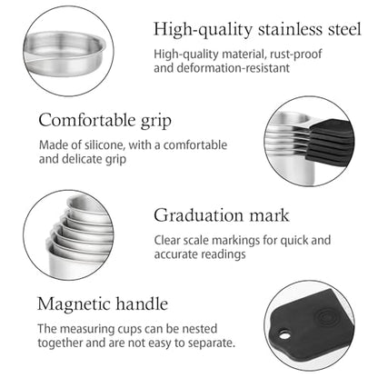 Magnetic Measuring Cups and Spoons Set, Including 7 Stainless Steel Nesting Measuring Cups and 5 Magnetic Measuring Spoons for Cooking & Baking (Black) - color: Black