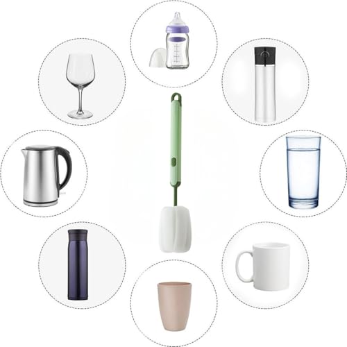 Bottle Brush Long Handle Cup Cleaner Brush Sponge Bottle Scrubber Detachable Handle Portable Sponge Cleaning Brush for Cups Wine Glasses Water Bottles Baby Bottles and Vacuum Flasks (Green) - color: Green
