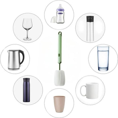 Bottle Brush Long Handle Cup Cleaner Brush Sponge Bottle Scrubber Detachable Handle Portable Sponge Cleaning Brush for Cups Wine Glasses Water Bottles Baby Bottles and Vacuum Flasks (Green) - color: Green