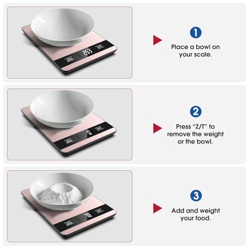 Mik-Nana Food Scale, 11lb Digital Kitchen Scale with LCD Display 6 Units Tare Function, Stainless Steel Weight Grams and Ounces for Baking, Cooking and Meal Prep (Batteries Included) - color: Pink