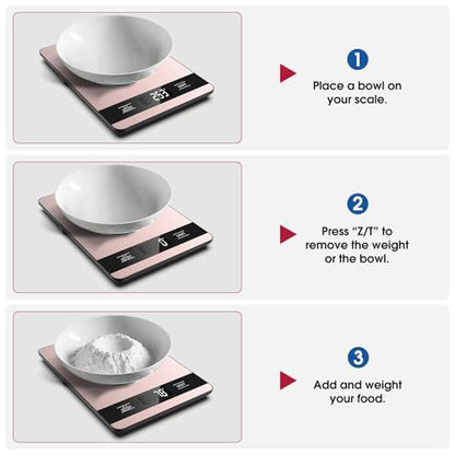 Mik-Nana Food Scale, 11lb Digital Kitchen Scale with LCD Display 6 Units Tare Function, Stainless Steel Weight Grams and Ounces for Baking, Cooking and Meal Prep (Batteries Included) - color: Pink