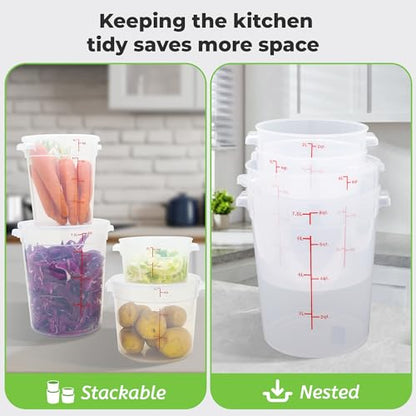 BIEAMA 4 Pack 4 Qt Round Food Storage Containers with Lids, Translucent PP | Include lids, labels, measuring cups and containers with capacity markings for food prep, pantry storage and dough proofing. - color: 4Qt Round-4 Pack