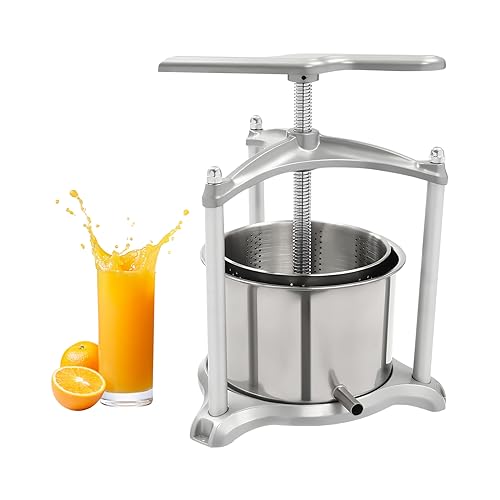 1.6Gal/6L Fruit Wine Press - Heavy-Duty Stainless Steel Manual Juice Maker with T-Handle & Dual Barrels, 100% Natural Cider Press for Apple Berry Vegetables Cheese Tincture - Silver - color: Sliver, size: 1.6GaL