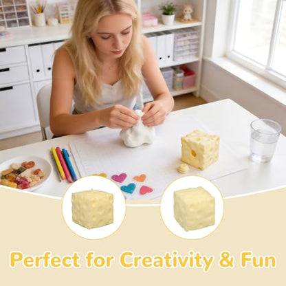 2Pcs Cheese Squishy Skin Stress Ball Making Kit - Easy Handmade Sensory Squishy Toys | Includes 2 Cheese-Shaped TPR Skins and 3.5 oz Filler; ASMR Craft Anxiety Relief Slow-Rising Cheese Squishies