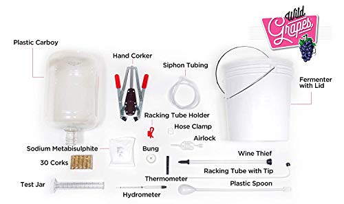 Wild Grapes Premium Wine Equipment Starter Kit - Wine Making Supplies - All-in-One Wine Kit for Crafting Wine at Home, 6 Gallon Fermenter Makes Up To 30 Bottles