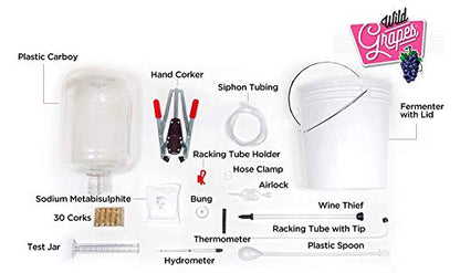 Wild Grapes Premium Wine Equipment Starter Kit - Wine Making Supplies - All-in-One Wine Kit for Crafting Wine at Home, 6 Gallon Fermenter Makes Up To 30 Bottles