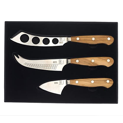 Mercer Culinary Renaissance Olive Wood Cheese Knife Set - color: Olive Wood Handle, size: 3-Piece Cheese Knife Set
