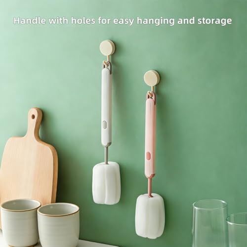 Bottle Brush Long Handle Cup Cleaner Brush Sponge Bottle Scrubber Detachable Handle Portable Sponge Cleaning Brush for Cups Wine Glasses Water Bottles Baby Bottles and Vacuum Flasks (Green) - color: Green