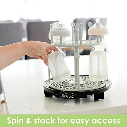 The First Years Spin Stack Bottle Drying Rack - Black - 2-Tier Rotating Countertop Drying Rack for Up to 16 Bottles - Baby Essentials for Everyday Use - color: Black