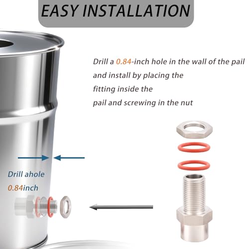 Enoch's Land Stainless Steel Home Brew Kettle Weldless Bulkhead,1/2" MPT X 1/2" FPT Bulkhead Fitting for Beer Wine Home Brewing Kettle
