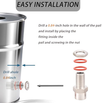 Enoch's Land Stainless Steel Home Brew Kettle Weldless Bulkhead,1/2" MPT X 1/2" FPT Bulkhead Fitting for Beer Wine Home Brewing Kettle