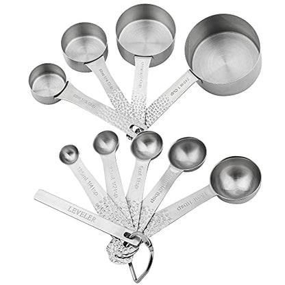 18/8 Stainless Steel Measuring Cups and Spoons Set 10 for Baking & Kitchen, Metric & US Metal 4 Measuring Cups and 5 Measuring Spoons with 1 Leveler - color: Siliver, size: B: Set of 10