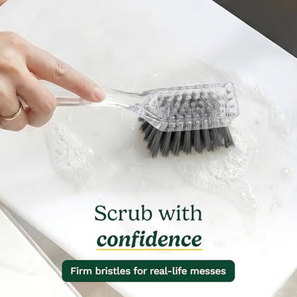 Cuisinart Dish Brush with Handle, 2 Pack, Firm Bristles | Multi-purpose dish scrubber for plates, pots, and pans, deep cleaning removes grease, safe for nonstick, built-in scraper - color: Rectangular- Dark Gray