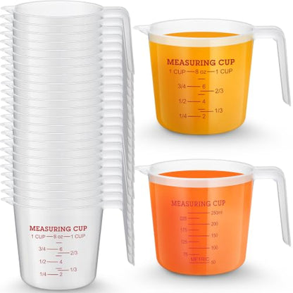 Fabbay 24 Pcs 1 Cup Capacity Plastic Measuring Cup 8 Oz Clear Graduated Measurement Cups with Spout and Handles Ounce and ml Marking for Recipe Ingredient Flour Liquid Baking Cooking Mixing(Red) - color: Red, size: 8 oz