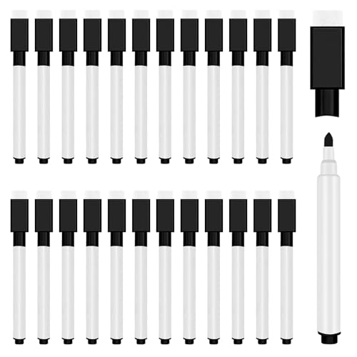 25 Pcs Black Magnetic Dry Erase Markers with Eraser Cap, White Board Mini Dry Erase Markers Bulk, Fine Point Tip Student White Board Markers for Teachers Office School Supplies