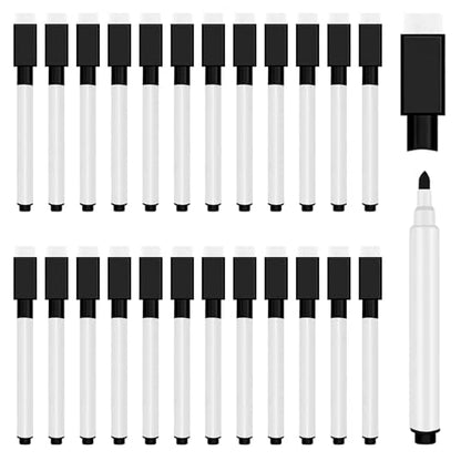 25 Pcs Black Magnetic Dry Erase Markers with Eraser Cap, White Board Mini Dry Erase Markers Bulk, Fine Point Tip Student White Board Markers for Teachers Office School Supplies