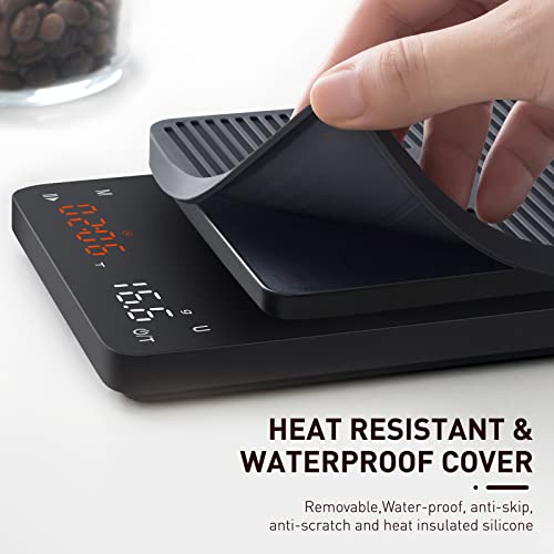 BAGAIL Coffee Scale with Timer, 0.1g/3kg Precision | For Drip Espresso & Pour Over, Rechargeable, Clear LED Display, Auto Tare, Waterproof Silicone Cover, Charging Cable Included