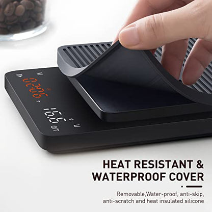 BAGAIL Coffee Scale with Timer, 0.1g/3kg Precision | For Drip Espresso & Pour Over, Rechargeable, Clear LED Display, Auto Tare, Waterproof Silicone Cover, Charging Cable Included