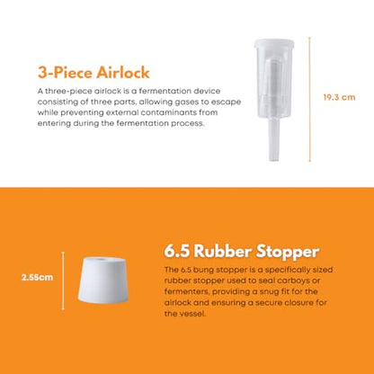 North Mountain Supply 1 Gallon Glass Jug with Handle, Rubber Stopper & 3-Piece Airlock, Clear, NMS 38 Gallon Jug - 6.5 + 3-Piece