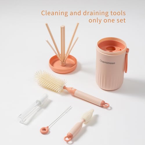 Travel Silicone Baby Bottle Brush Cleaner, Bottle Cleaner Brush Set | Foldable Baby Bottle Drying Rack, Essential Cleaning Set for Outdoor Travel - color: Pink