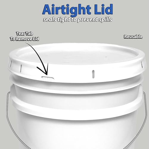 MKS Plastics 1-Gallon Bucket with Airtight Lid – Made in USA, Food Grade BPA Free Plastic, Heavy Duty Multi-Use, Metal Handle with Grip, Stackable Storage – White, 6 Pack - color: 1 Gallon - White, size: 6
