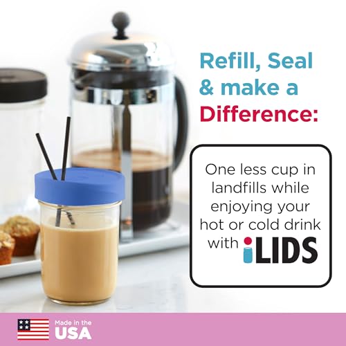 Wide-Mouth Mason Jar Drink Lid - USA Made, BPA-Free, Spill-Resistant for Coffee, Cold Brew & Iced Tea - Fits 3 3/8 in Ball & Kerr Wide Mouth - Pack of 2 - color: Periwinkle
