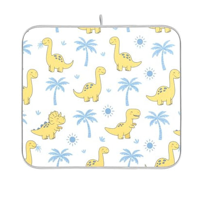 Dinosaur Palms Tree Dish Drying Mat for Kitchen Counter Super Absorbent Draining Mat with Non-slip Backed Dishwashing Mat for Dish Bottles Cups Bowl Sinks Countertops Draining Racks