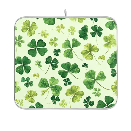 Green Natural St Patrick Clovers Dish Drying Mat for Kitchen Counter Drainer Rack Mats for Dishes Washable Absorbent Draining Heat Resistant Pad for Countertop 16 x 18 - color: Green Natural St Patrick Clovers, size: 16'' x 18''