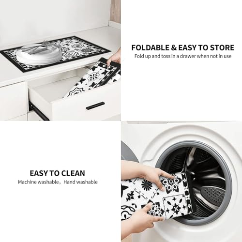 Retro Black Pattern Dish Drying Mat For Kitchen Counter, Super Absorbent Microfiber Dish Drying Pad, Kitchen Gadgets For Easy Clean Multi-Use Large 18"x24" - color: Retro Black Pattern