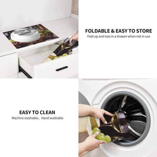 White Wine Cheese Cake Grapes Dish Drying Mat for Kitchen Counter, Absorbent Microfiber Drainer Mats, Non-slip Kitchen Draining Mat for Coffee Machine Dish Rack Pad 18"x16" Dish Drainer Pad - color: White Wine Cheese Cake Grapes