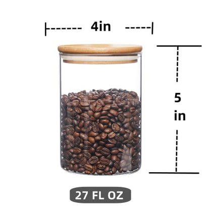 umieo Glass Food Storage Containers with Bamboo Lids Large Glass Food Storage Jars for Coffee Bar Tea Sugar (‎Clear Glass) - color: 27 OZ